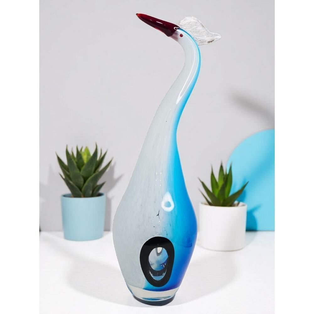 Vtg Mid Century Italian Murano Art Glass Hand Blown Bird Heron Sculpture